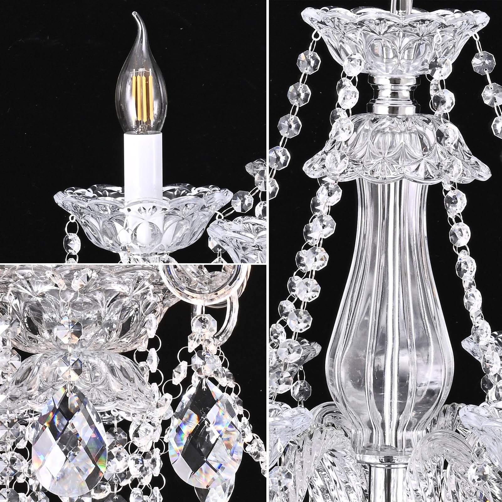 Uboxin Modern Crystal Chandelier with 6 E12 Sockets, Adjustable